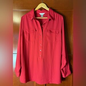 Christopher & Banks Vibrant Red Blouse With Pockets Size XL